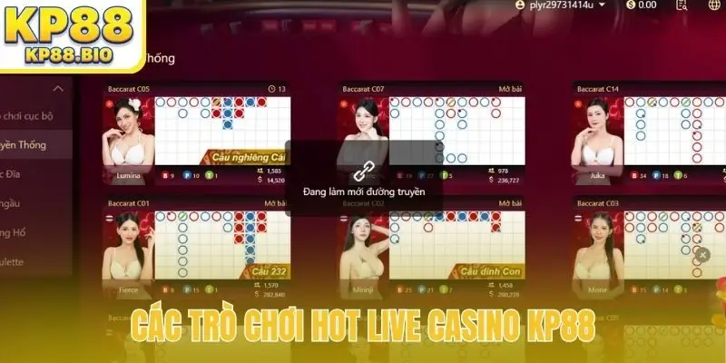 Các trò chơi HOT live casino KP88